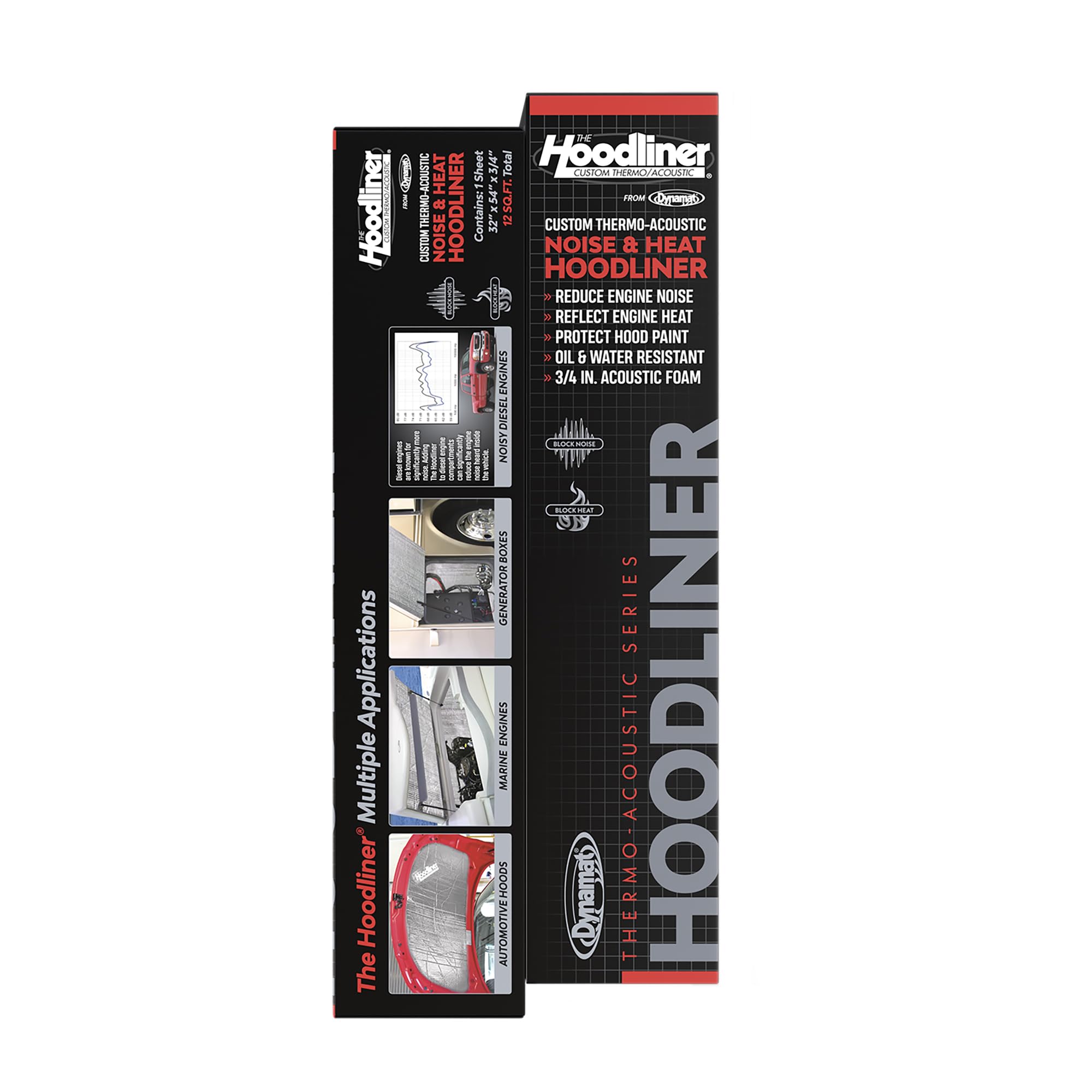 Dynamat Hoodliner foam absorbs engine noise for a quieter cabin.