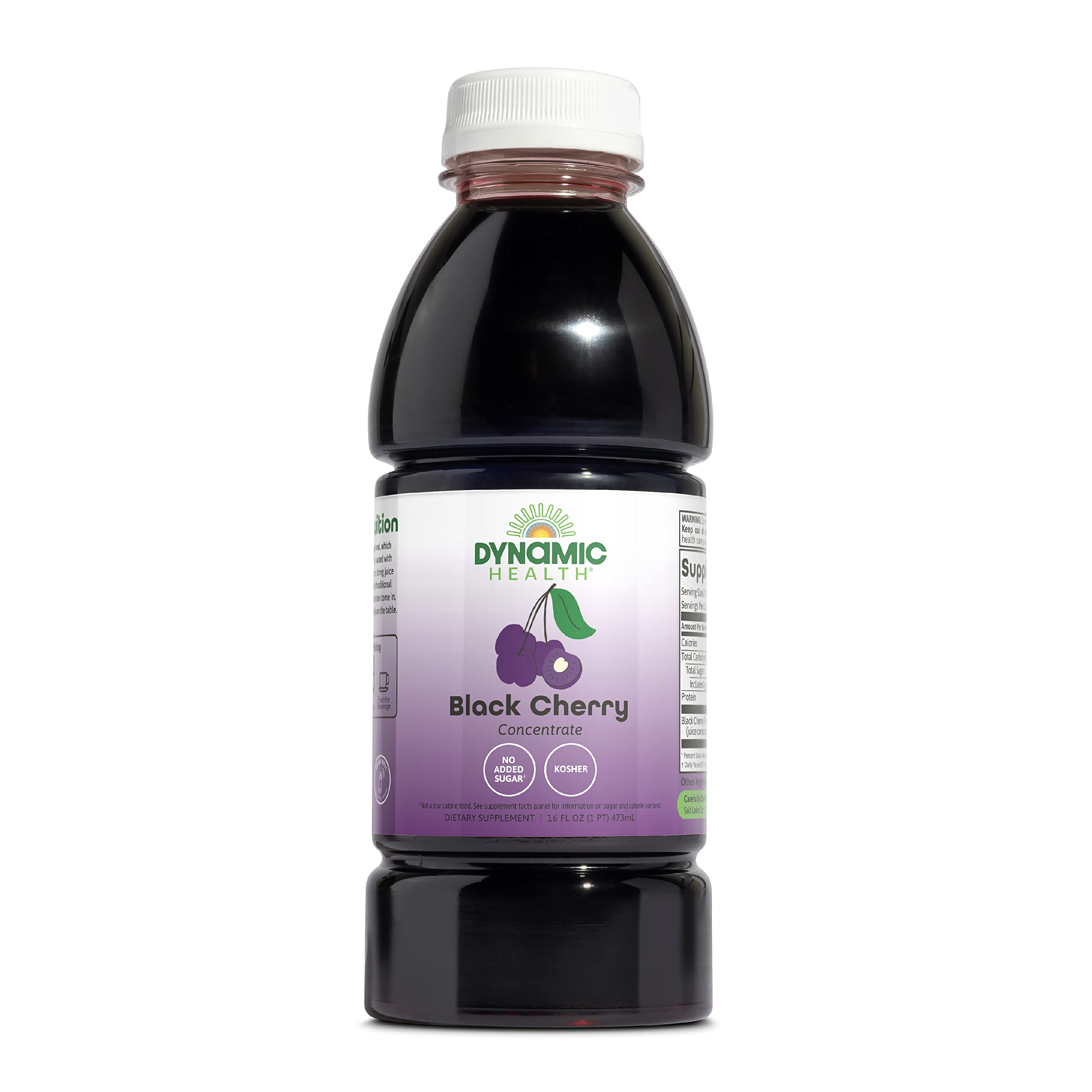 Dynamic Health Black Cherry Juice Concentrate bottle close-up for antioxidant support