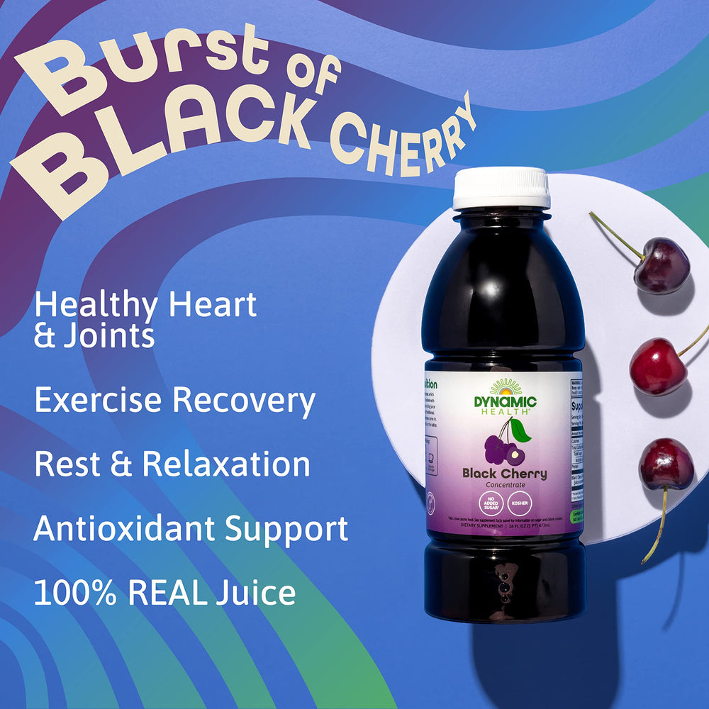 Dynamic Health Black Cherry Juice Concentrate glass serving illustrating versatile wellness use