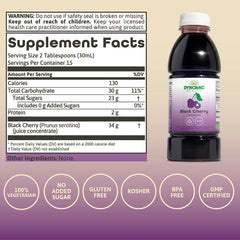 Dynamic Health Black Cherry Juice Concentrate label emphasizing real juice, no additives