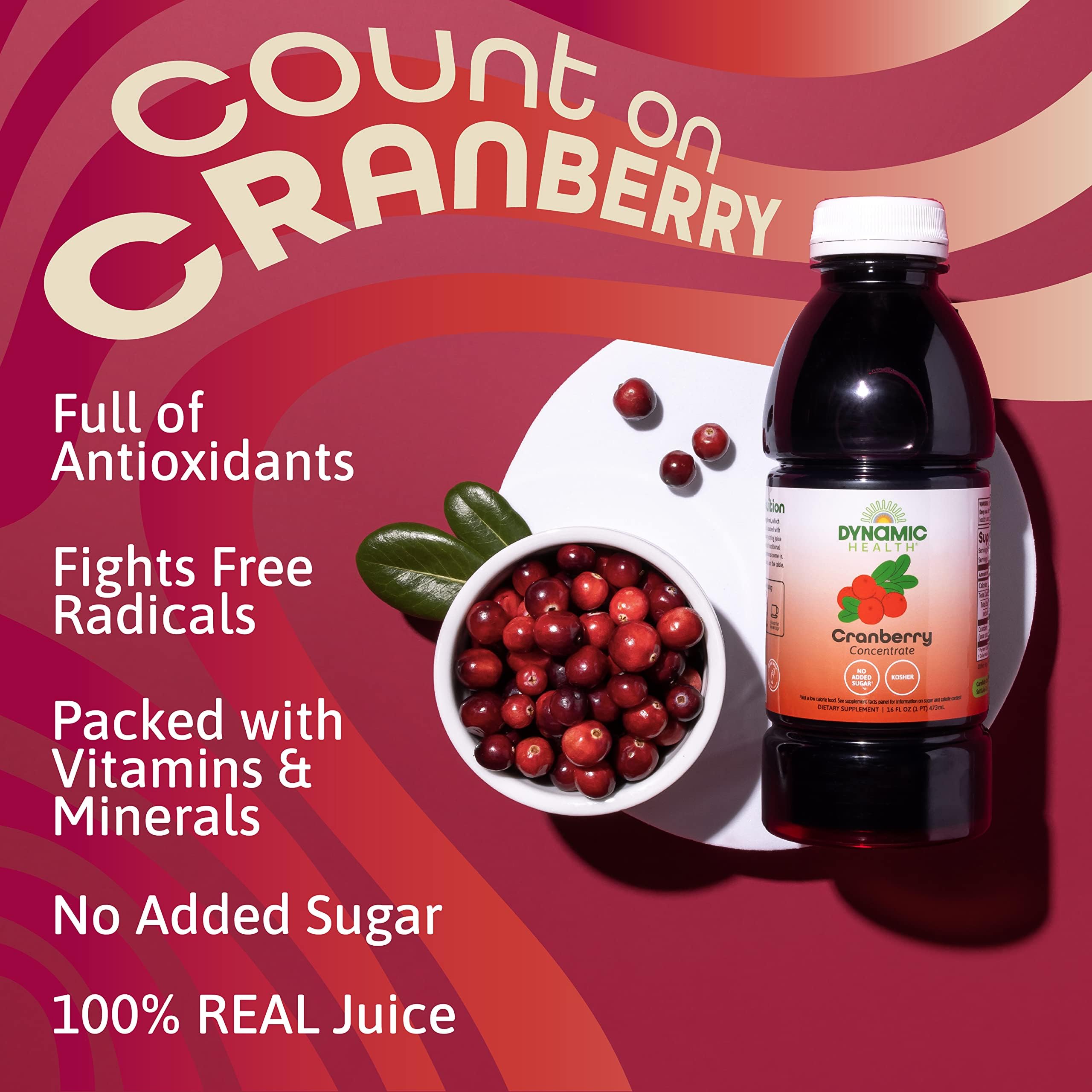 Dynamic Health Cranberry Juice Concentrate glass serves a crisp, tart note for beverages.