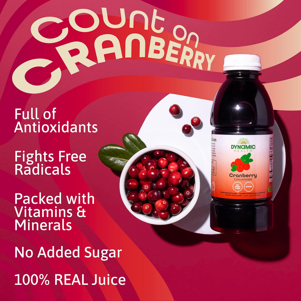 Dynamic Health Cranberry Juice Concentrate glass serves a crisp, tart note for beverages.