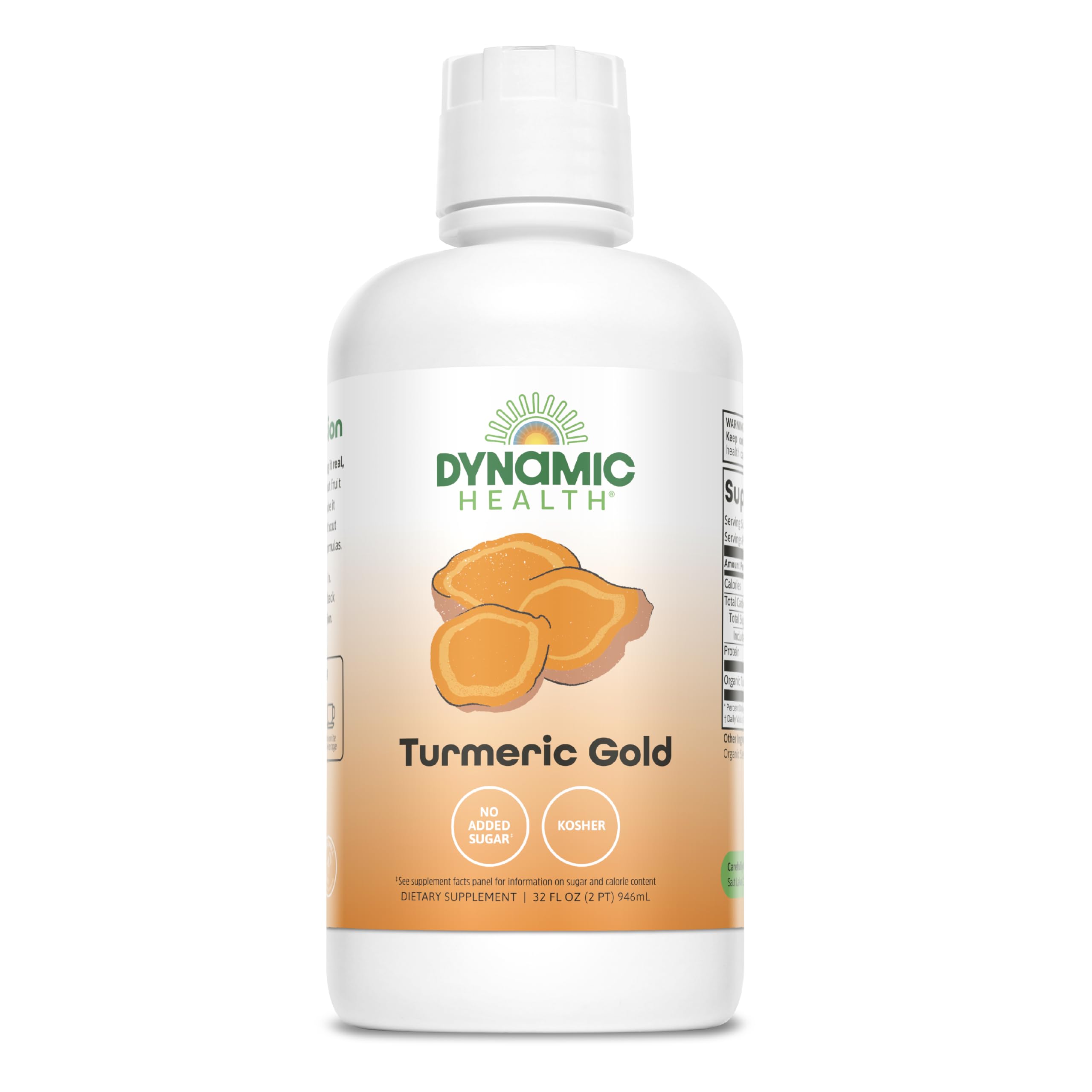 Dynamic Health Turmeric Gold bottle pour shows convenient daily turmeric intake for joints