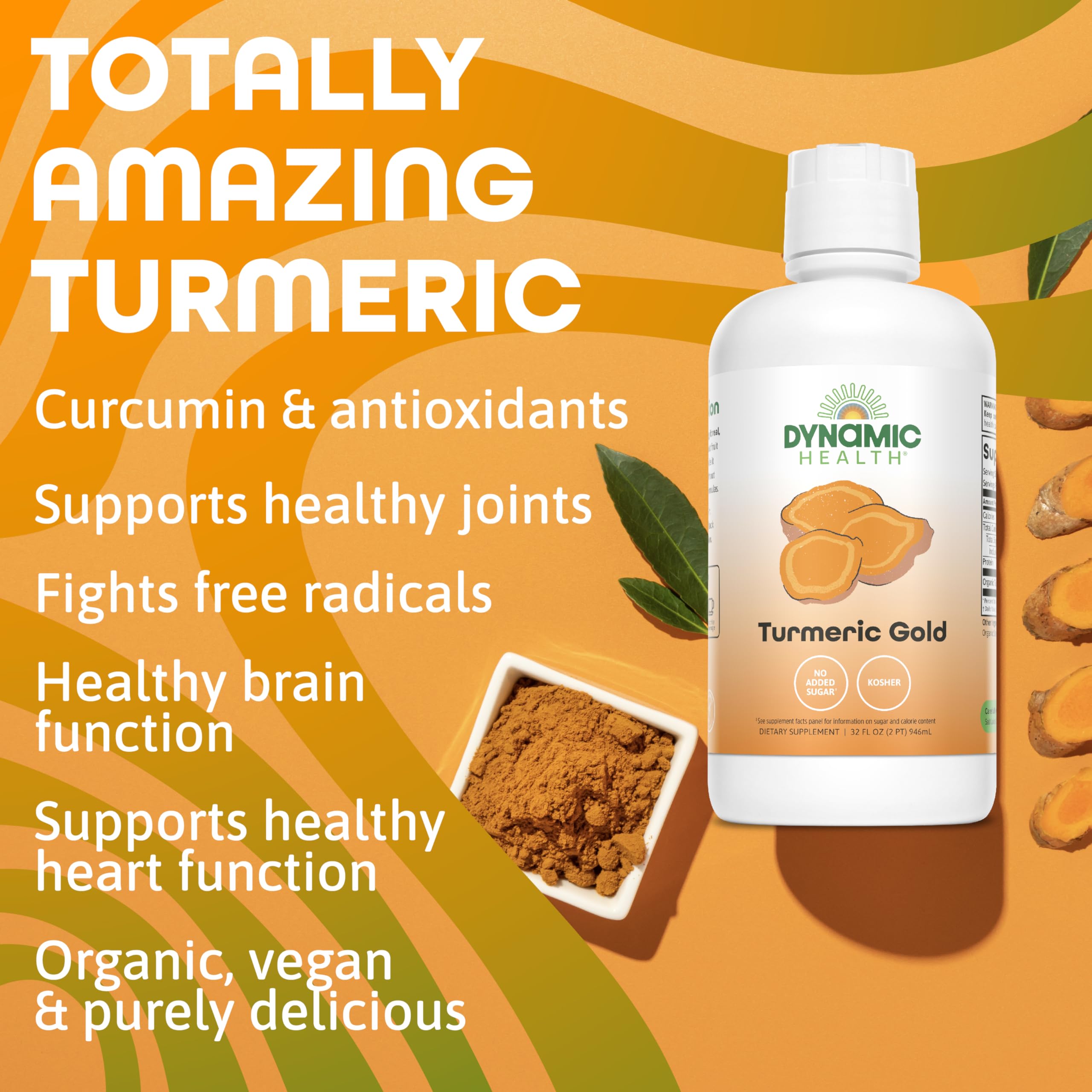 Dynamic Health Turmeric Gold glass serving reveals rich, antioxidant-friendly golden color