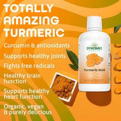 Dynamic Health Turmeric Gold glass serving reveals rich, antioxidant-friendly golden color