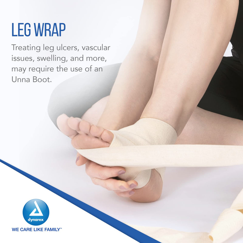 Dynarex 3453 Unna Boot application step shows leg positioning