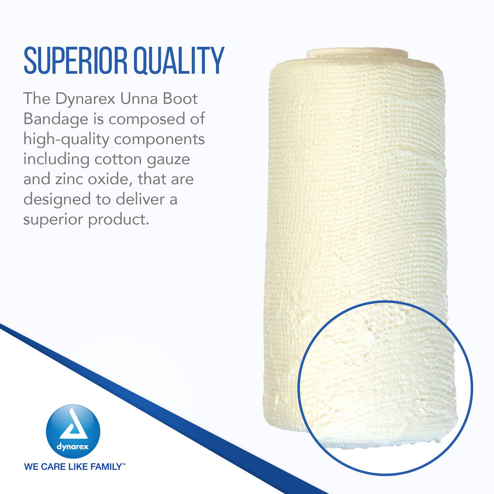 Zinc oxide paste on Dynarex Unna Boot supports skin comfort.