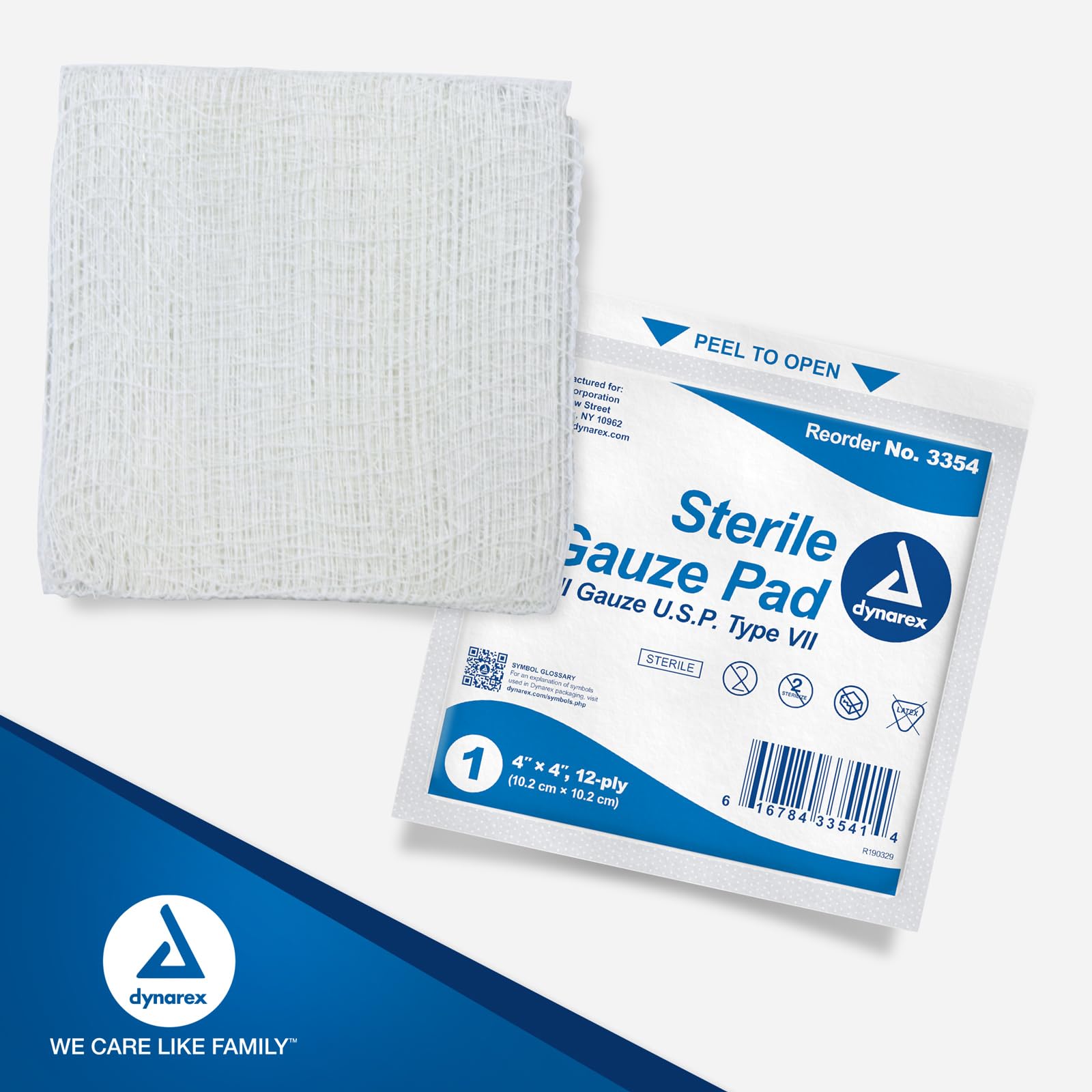 Dynarex 4x4 gauze pads in a handy dispenser for routine tasks.