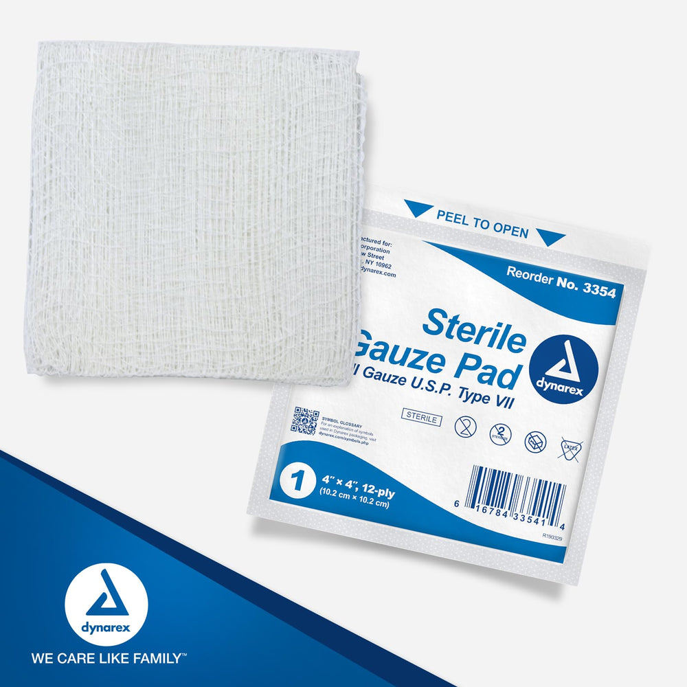 Dynarex 4x4 gauze pads in a handy dispenser for routine tasks.