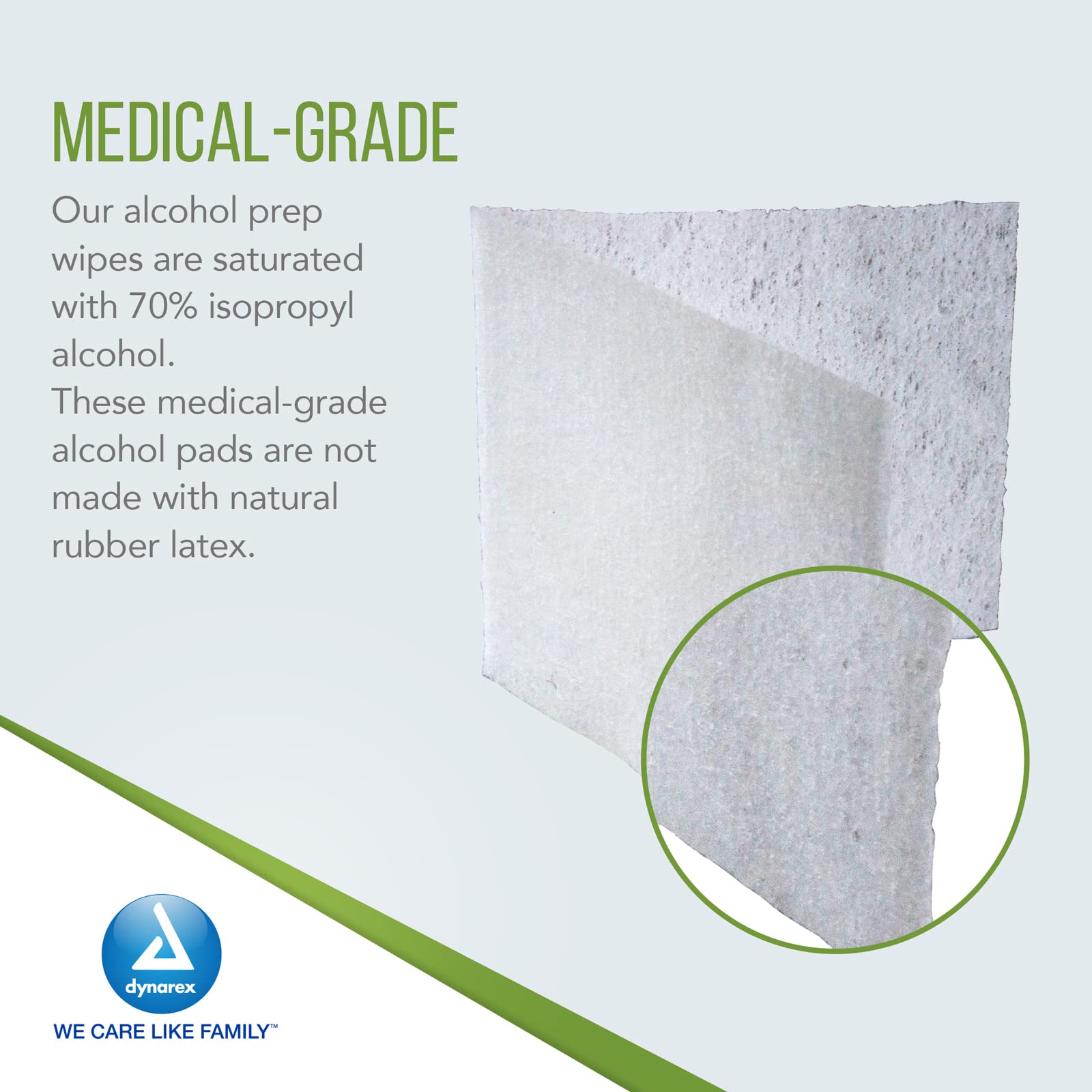 Soft, absorbent non-woven Dynarex pads for gentle skin cleansing.