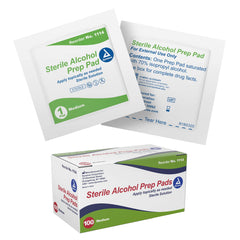 Dynarex alcohol prep pads box of 100 in sterile packaging for rapid skin antisepsis.