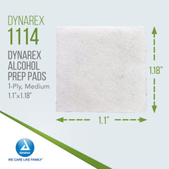 Single Dynarex alcohol prep pad in airtight pouch ready for sterile prep before venipuncture.