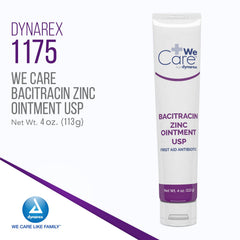 Dynarex Bacitracin Zinc Ointment tube back label with usage directions