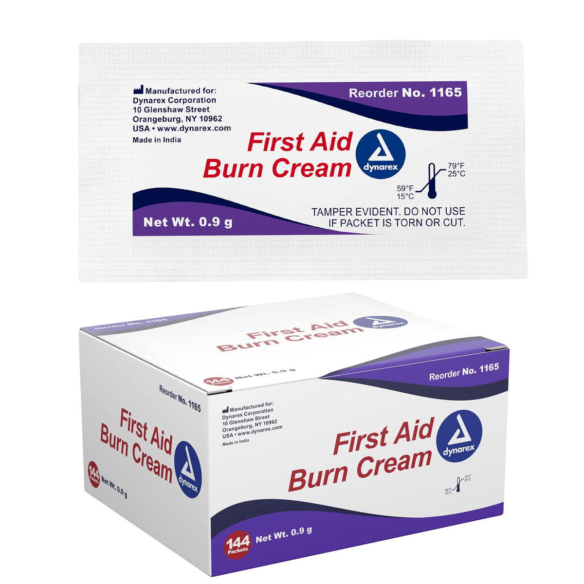 Dynarex Crema para quemaduras, dosis única, alivio suave en piel menor.