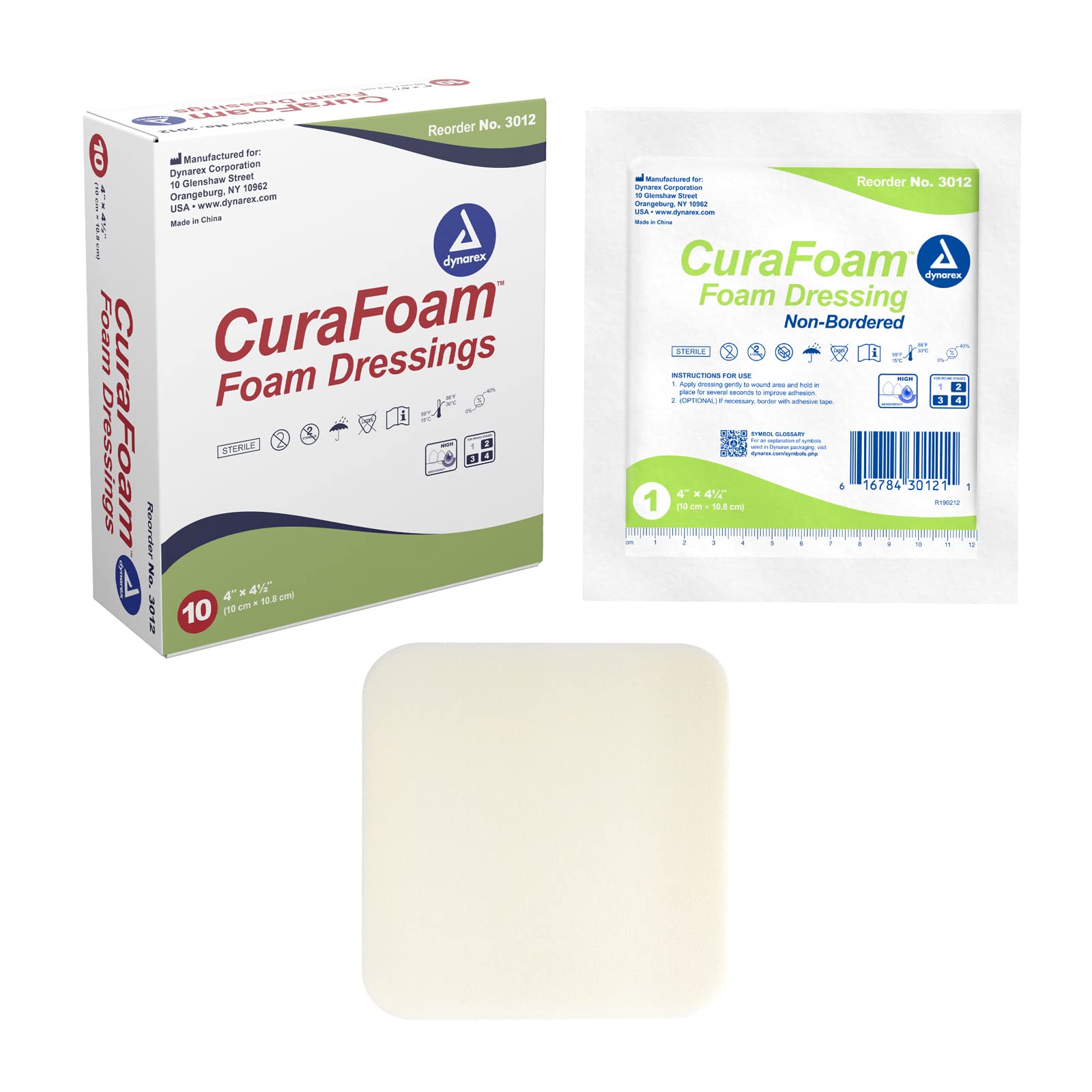 Dynarex CuraFoam 2x2 pack offers cushioned, moisture-friendly wound protection.