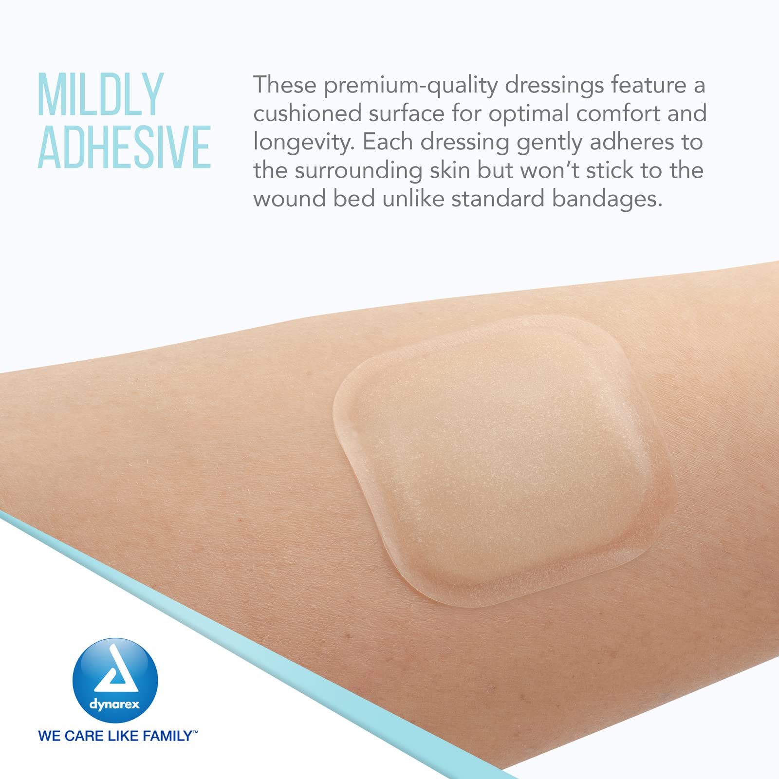 Dynarex patch reduces irritation during dressing changes.