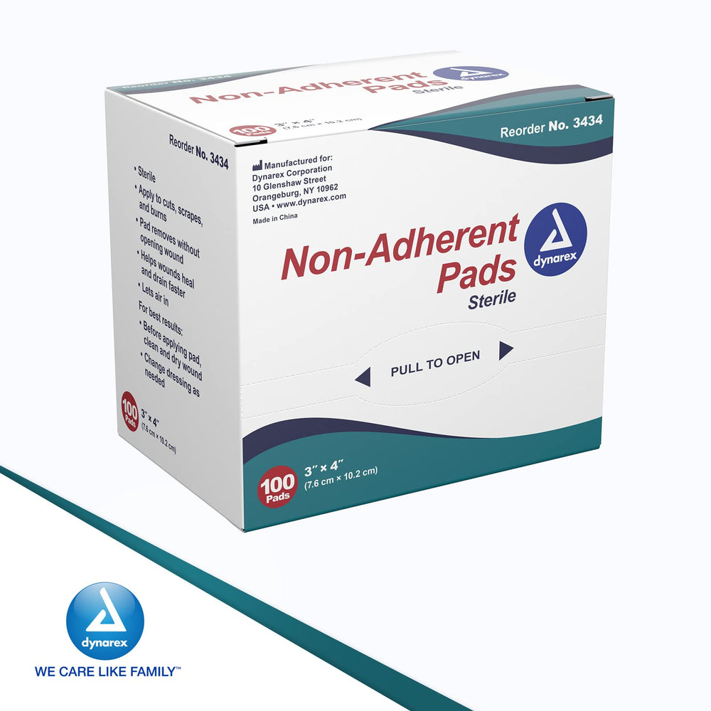 Dynarex box of non-adherent pads fits in standard first aid kits