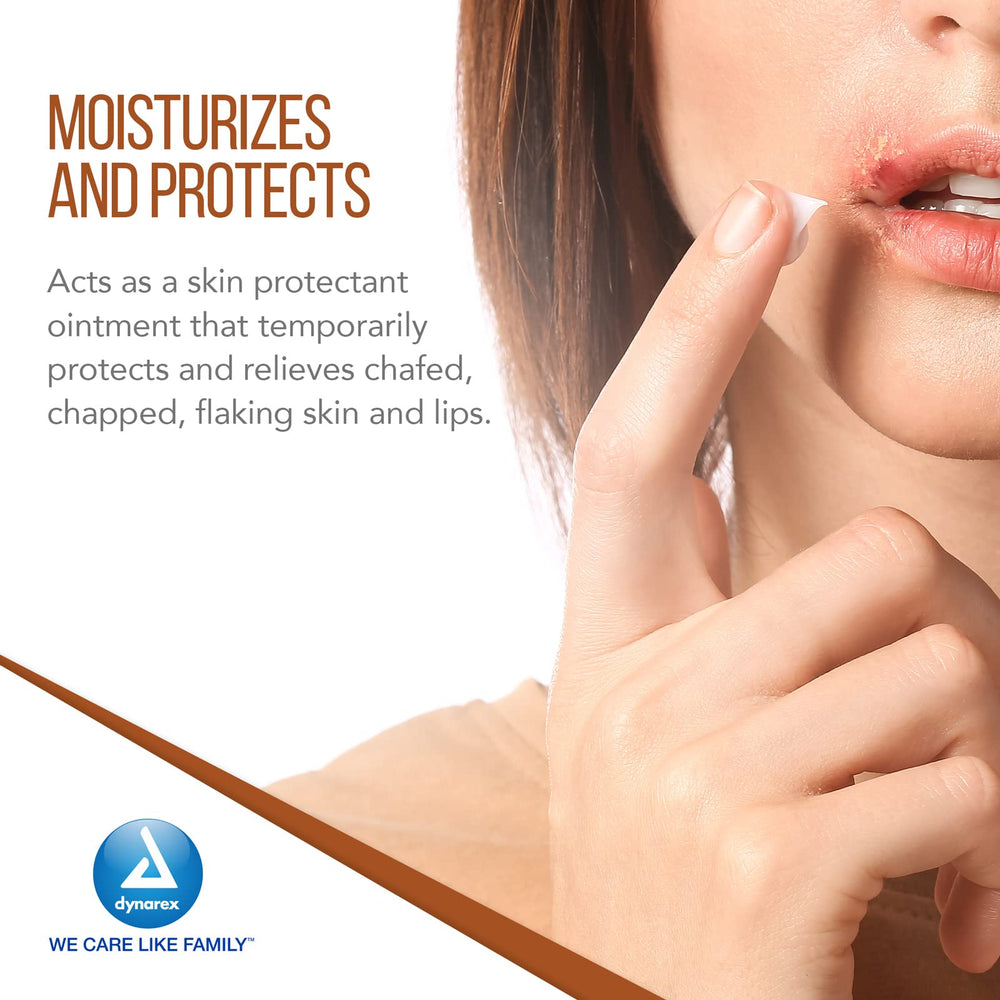 Dynarex petrolatum jelly shields skin from wind and cold dryness.