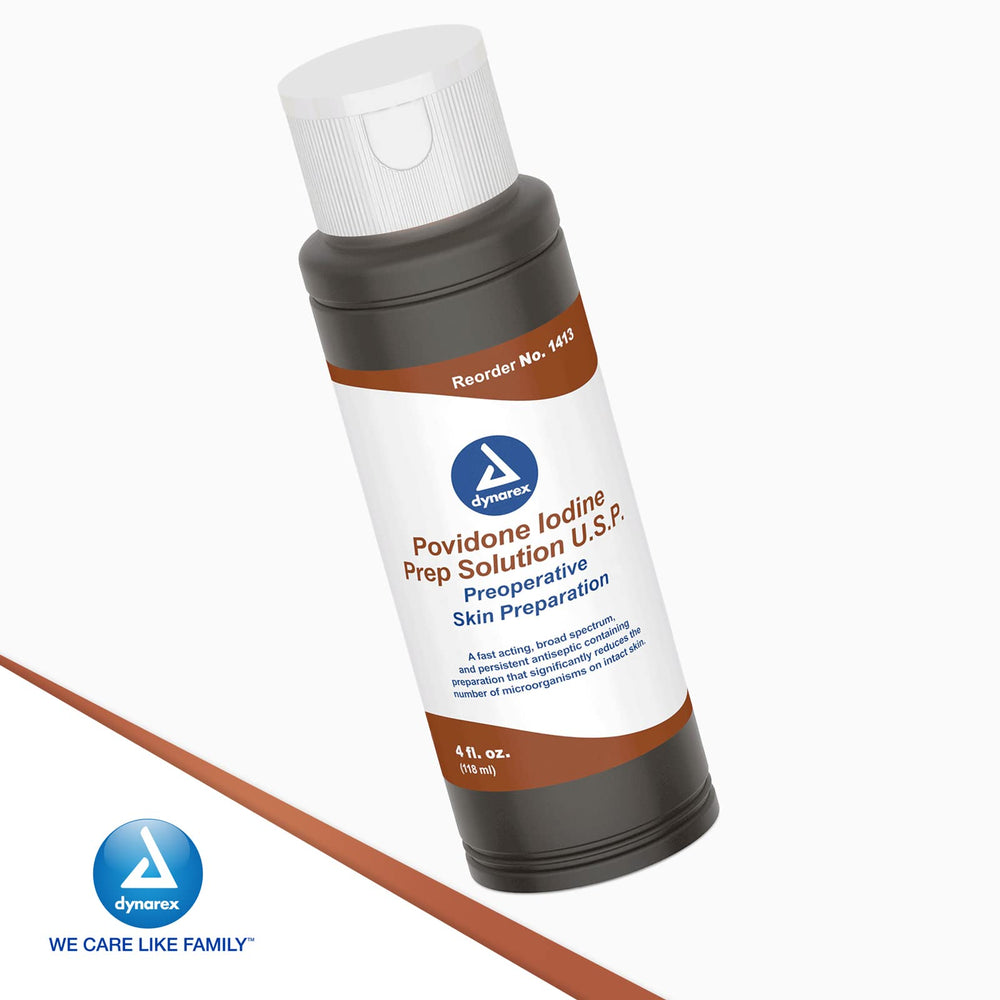 Dynarex Povidona-Yodo, presentación en caja de 48 botellas.