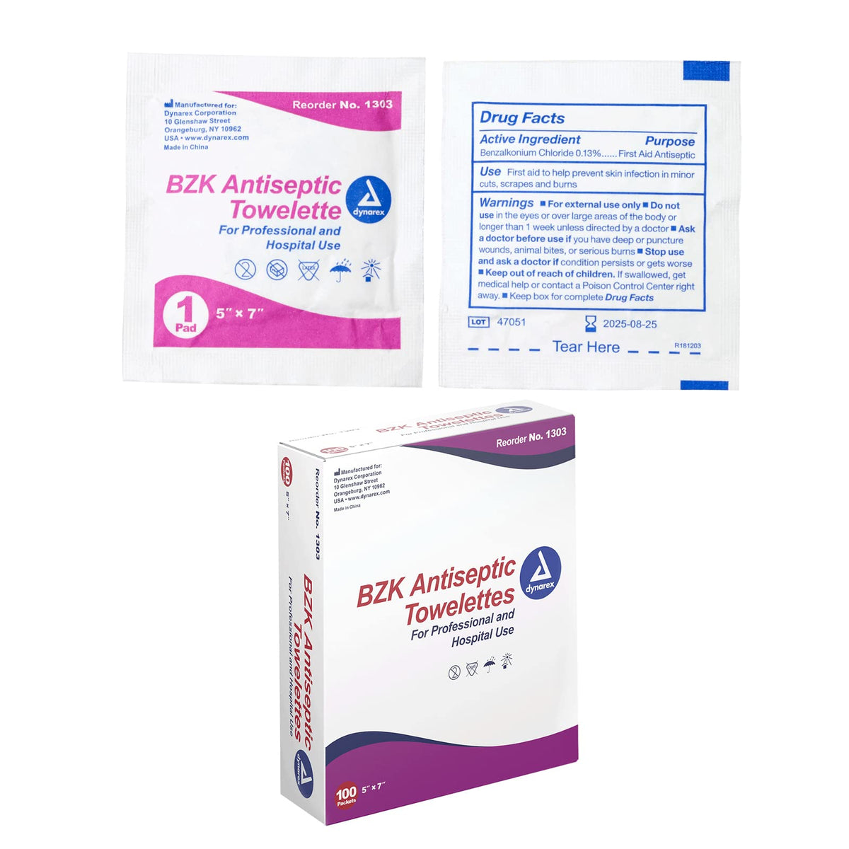 Dynarex BZK: toallitas antisepticas en empaque individual para limpieza rápida de cortes
