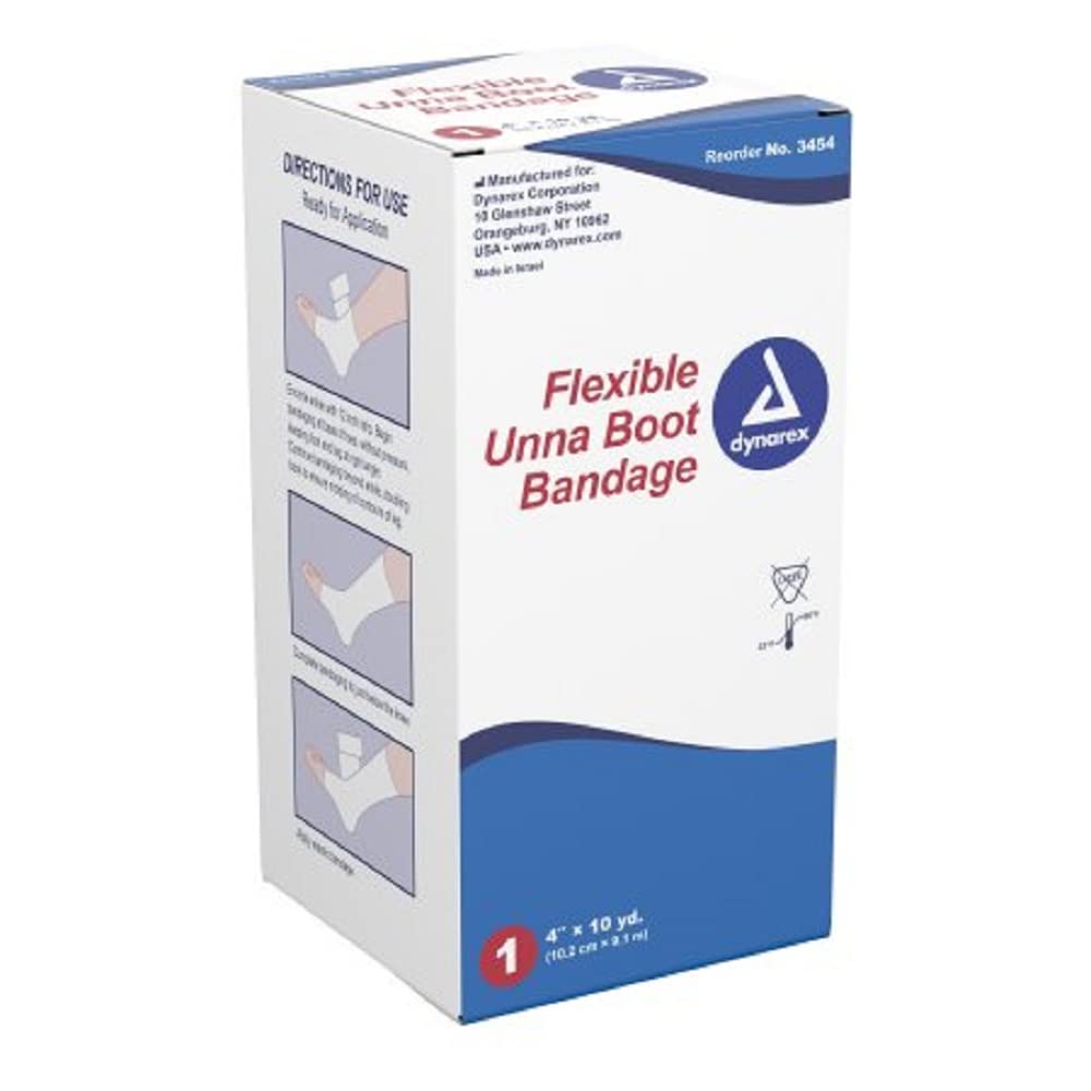 Dynarex Unna Boot Bandage in white provides supportive compression for leg ulcers.