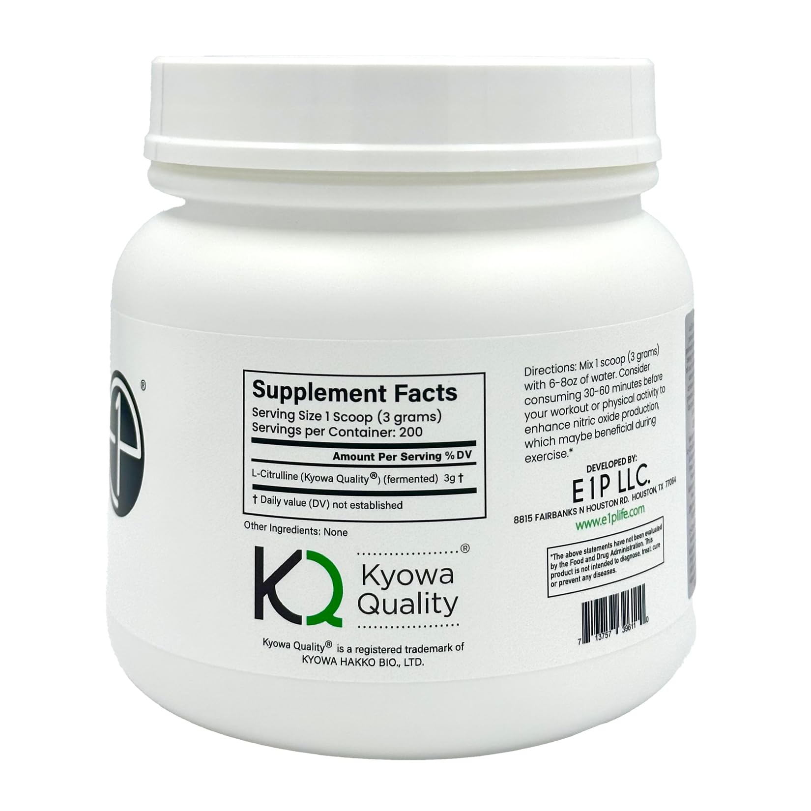 E1P L-Citrulline 600g lab test certificates shown, reflects third-party testing.