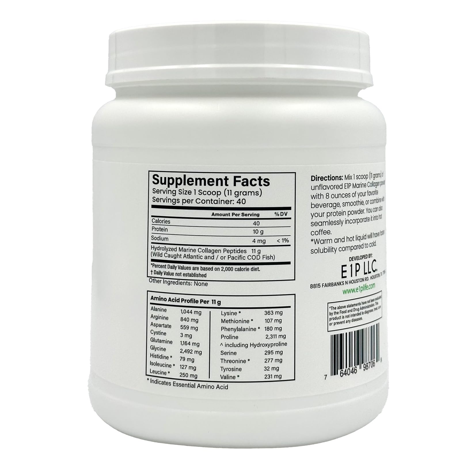E1P third-party lab tested facility label ensuring product purity and safety.