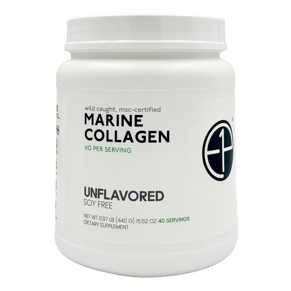 E1P Wild Catch Marine Collagen Powder tub, easy to mix into drinks for daily use.