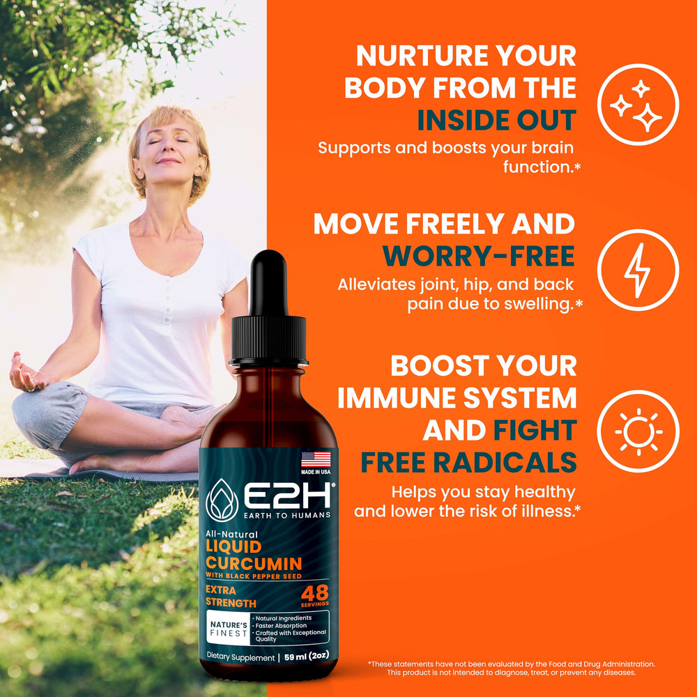 E2H drops dispenser shows easy daily intake with turmeric curcumin
