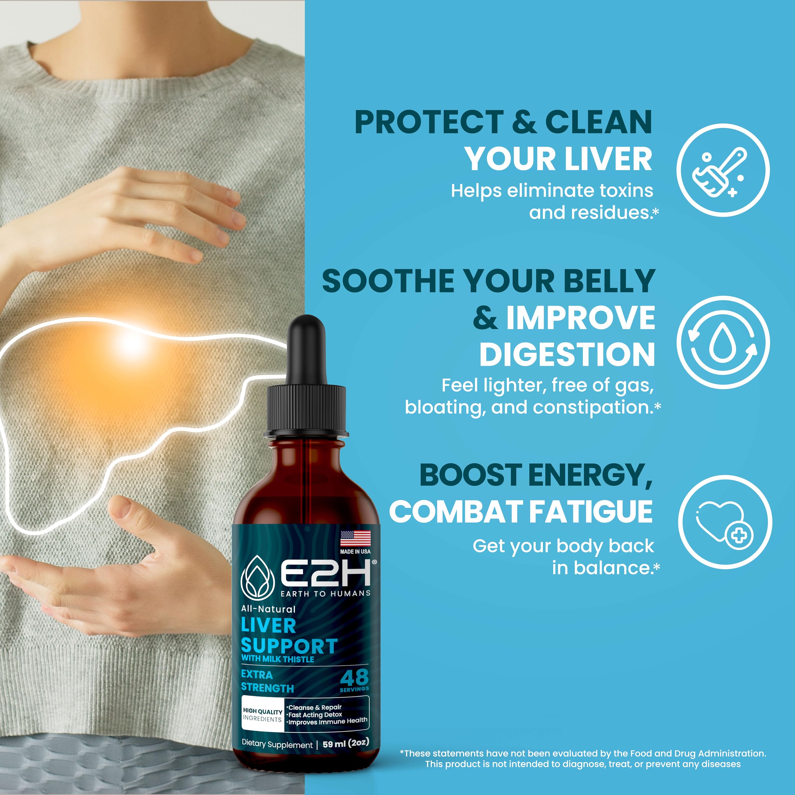 Bottle featuring artichoke leaf ingredient in E2H liver support