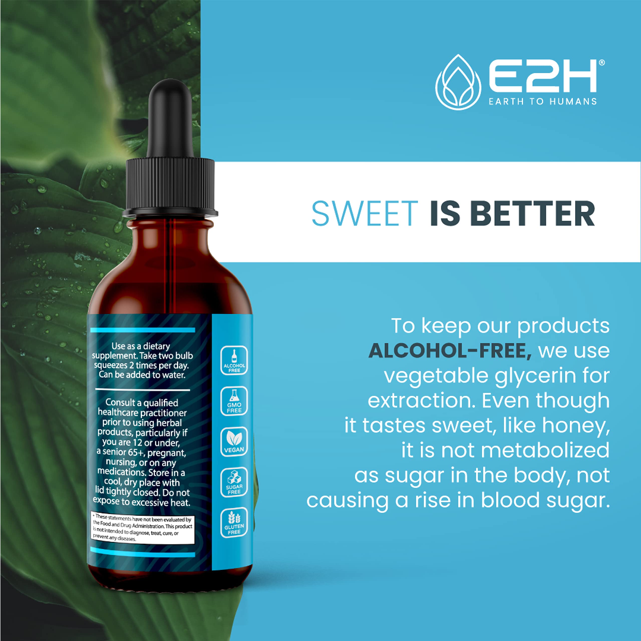 E2H liver support liquid drops being dispensed from a dropper