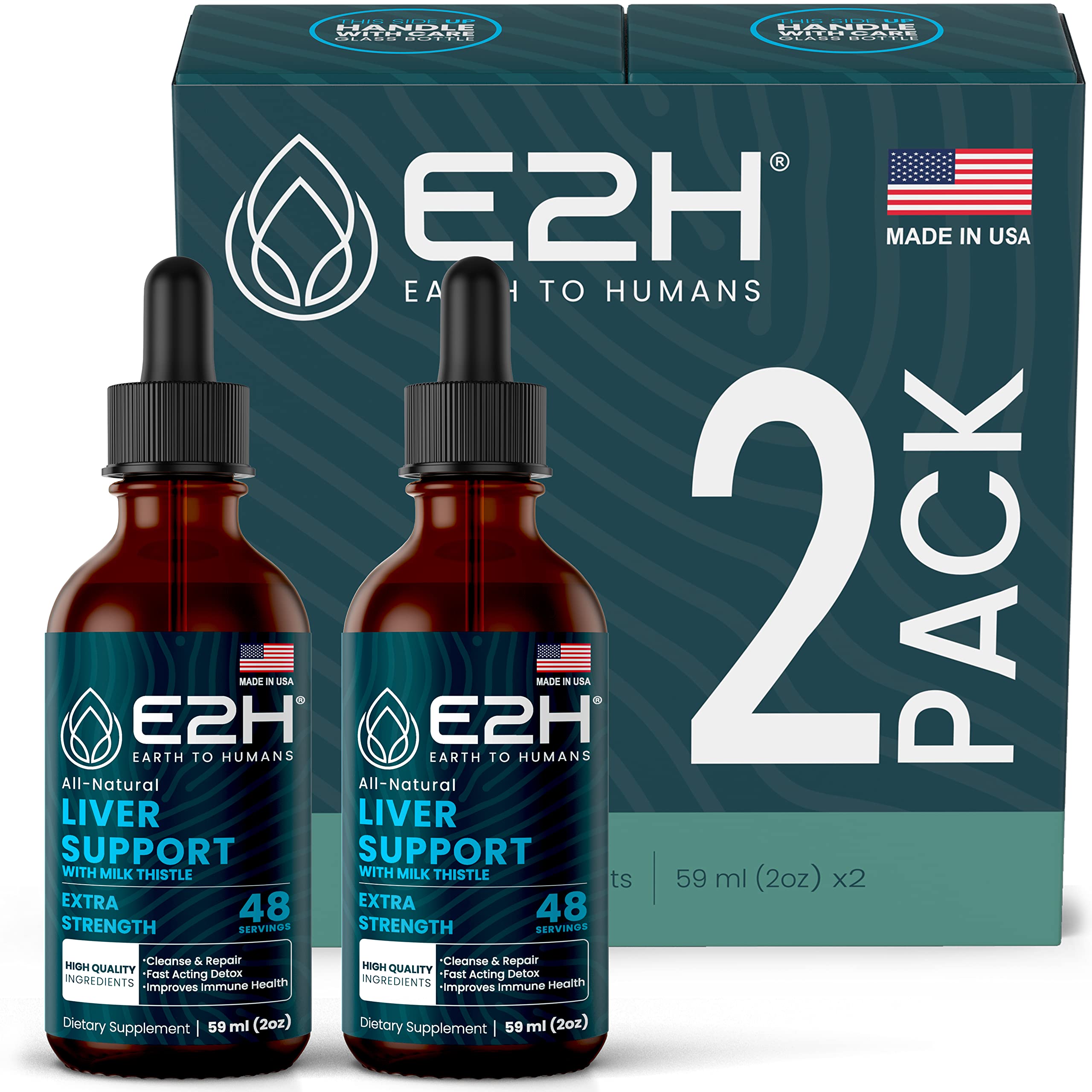 E2H Liver Support bottle with milk thistle showing packaging and label detail
