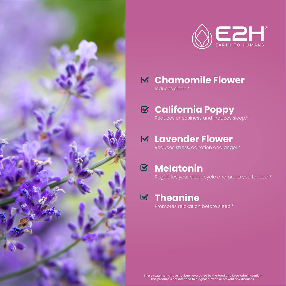 E2H Sleep Support chamomile and lavender scent for relaxation.