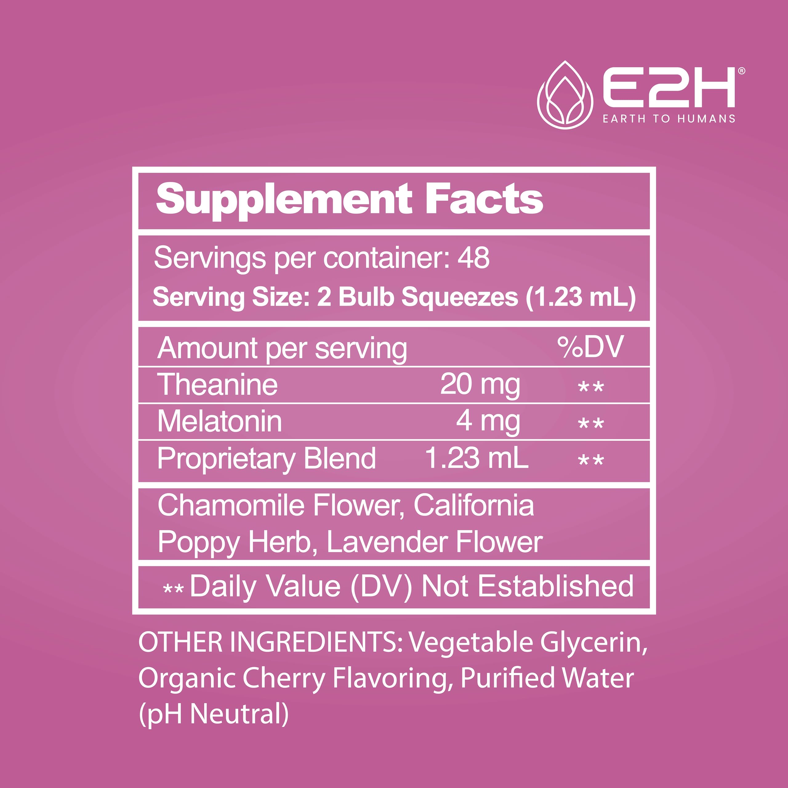 E2H Sleep Support dropper shows precise dosing for consistency.