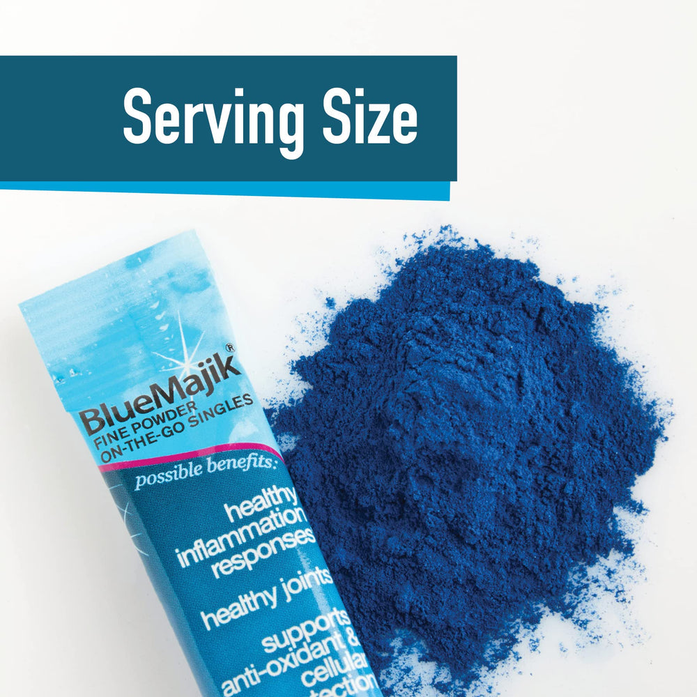 Lifestyle scene with Blue Majik singles in a travel kit for on-the-go use.
