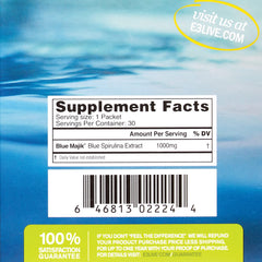 E3LIVE Blue Majik powder being poured from a sachet into water.