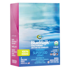 E3LIVE Blue Majik On-The-Go Singles sachet ready to mix with water.