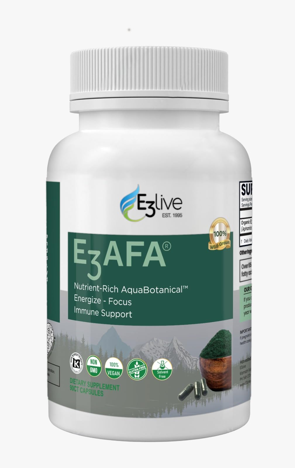 E3LIVE E3AFA 90-count bottle for daily energy and vitality support.