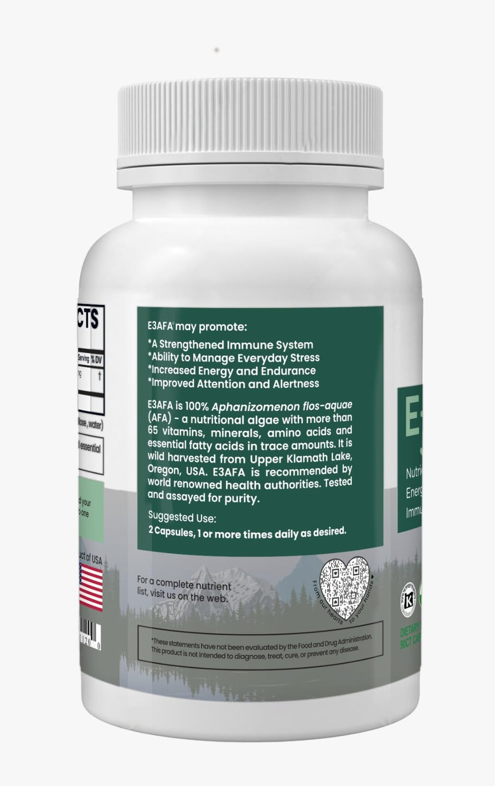 E3LIVE E3AFA harvested from Upper Klamath Lake emphasizes natural nutrition.