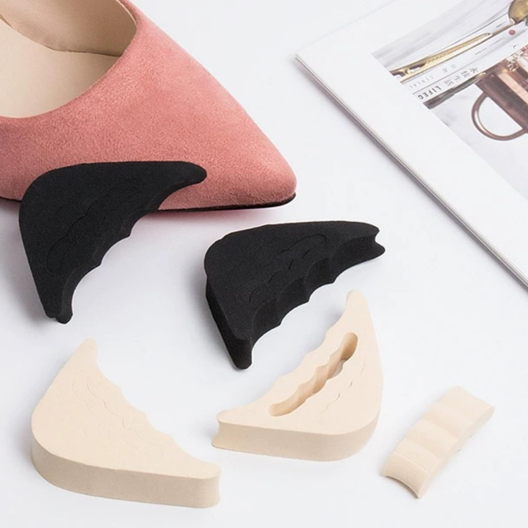 EACOZY black and beige toe fillers pack for versatile styling