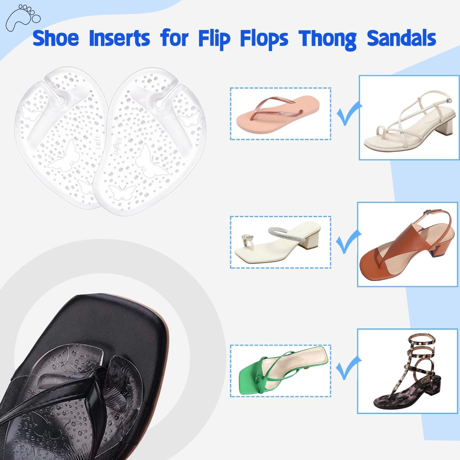 EACOZY pads attached to sandals to prevent rubbing and blisters.