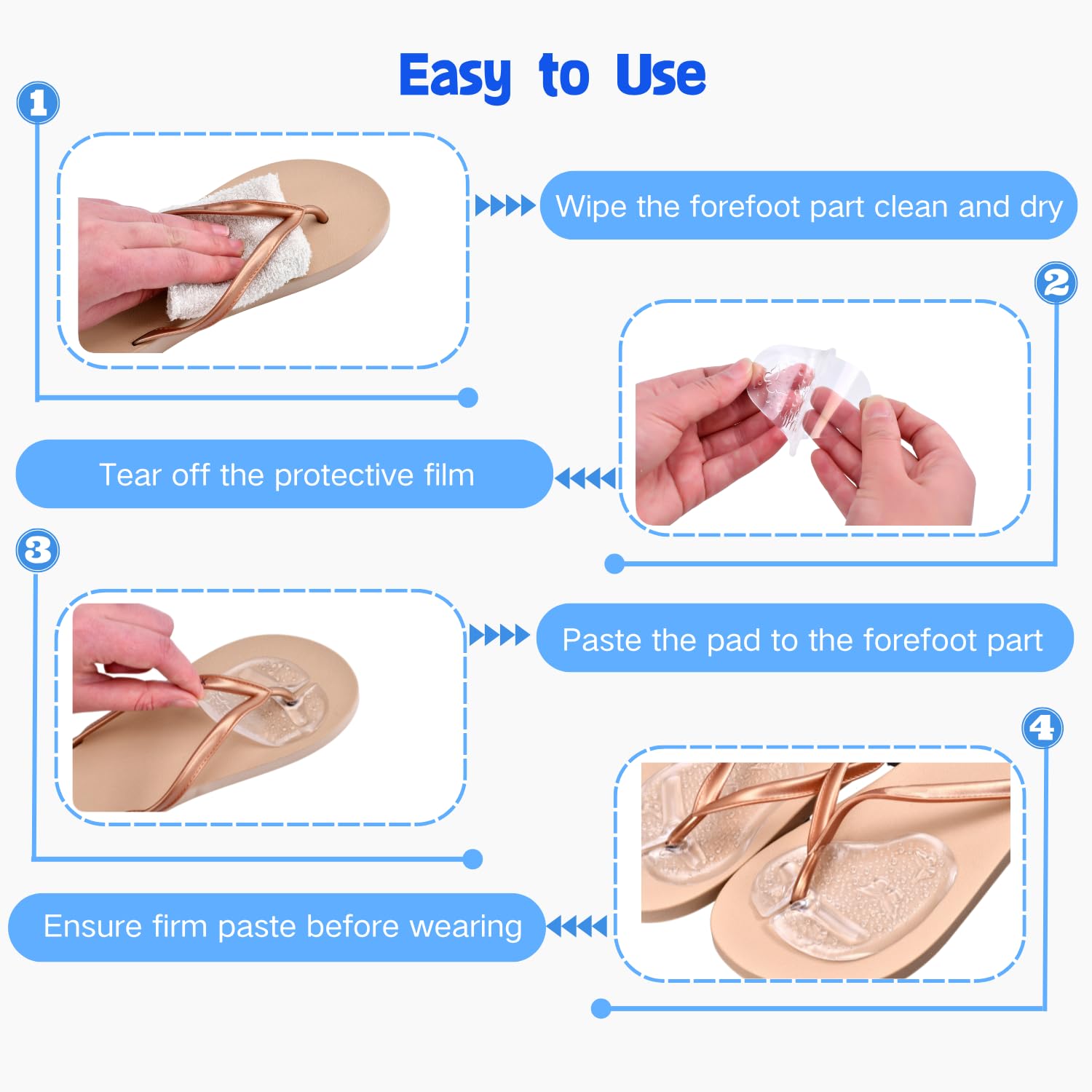 EACOZY washable forefoot pads stay adhesive after air dry.