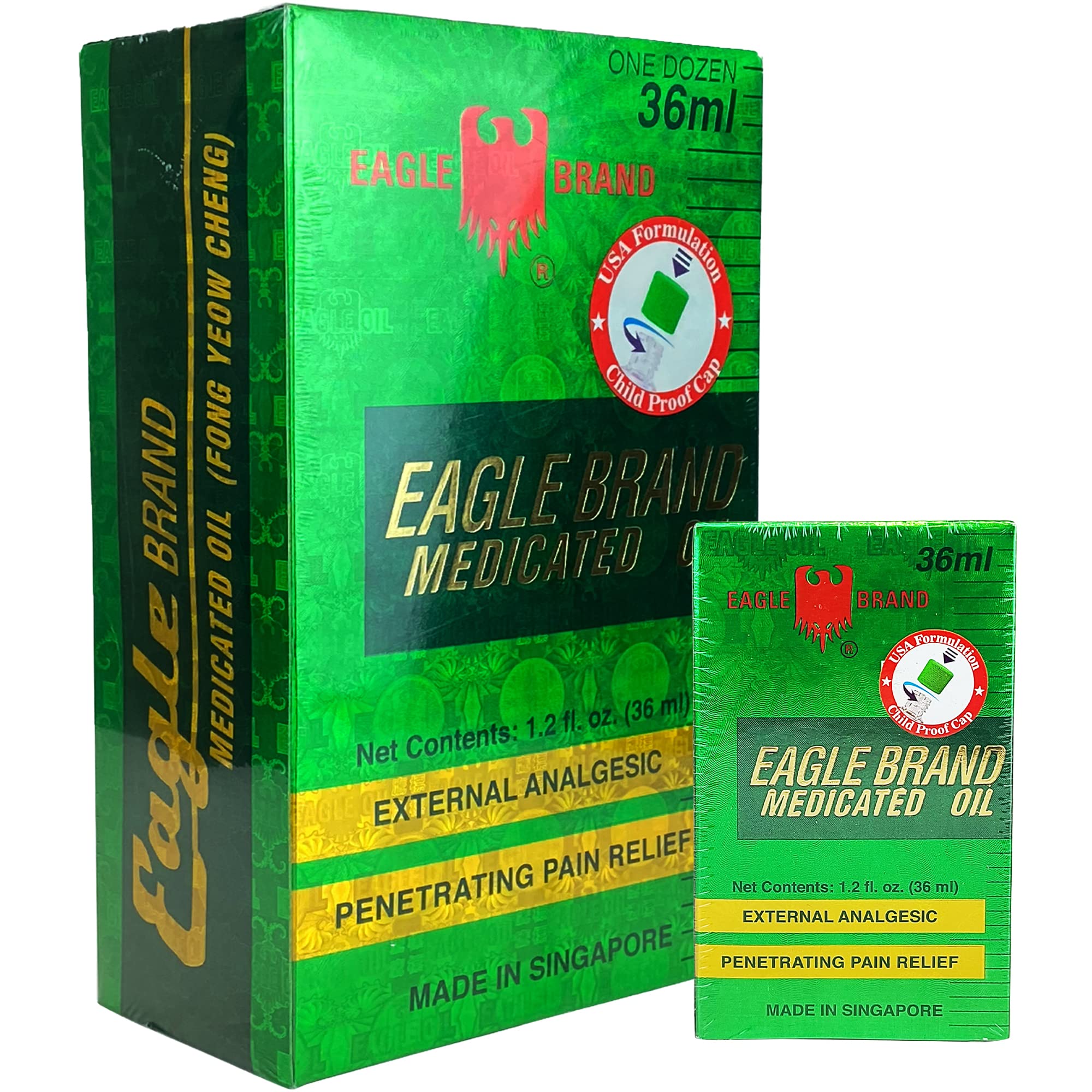 Eagle Brand medicated oil bottle for soothing minor muscle discomfort.