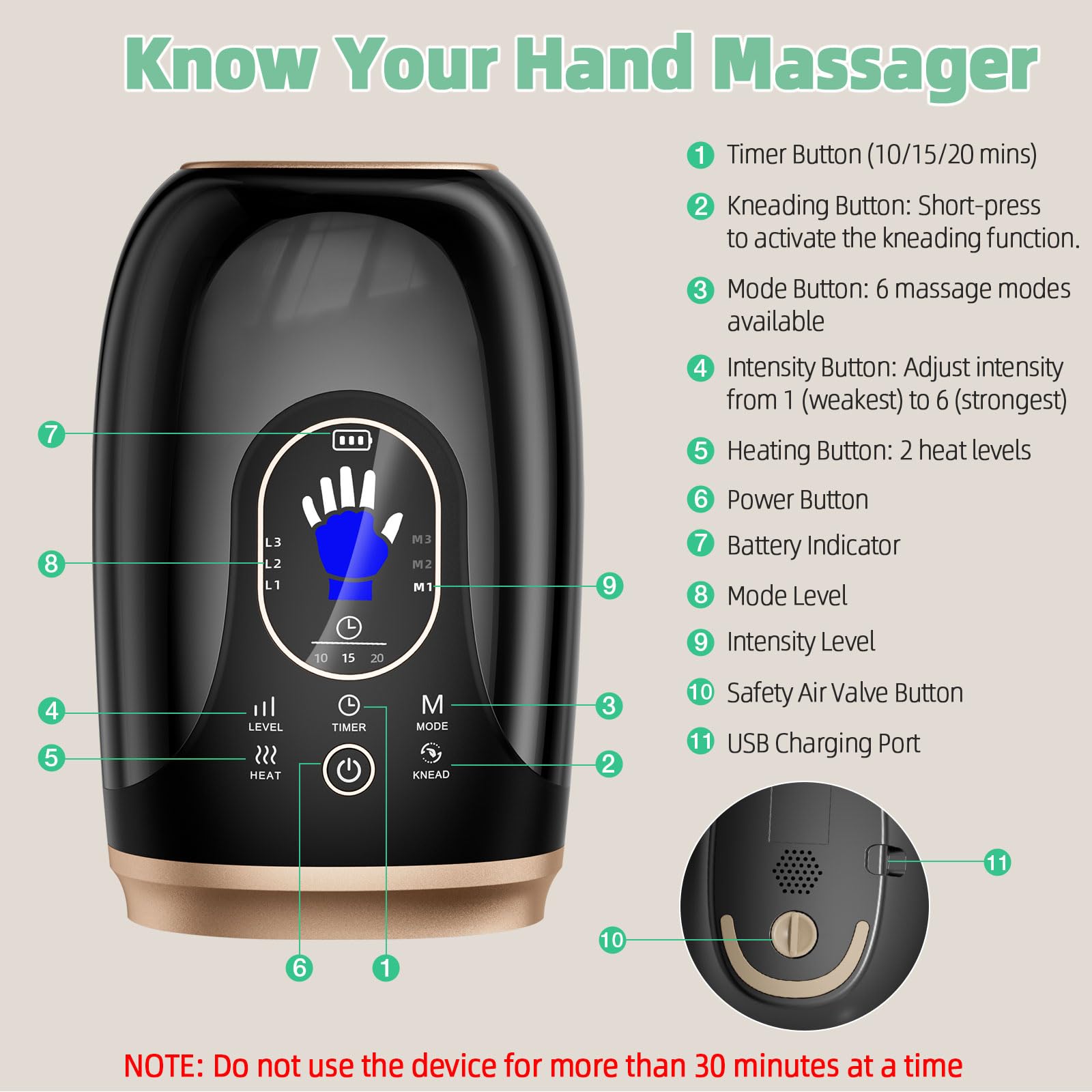 Ealken Hand Massager cordless design enables use anywhere