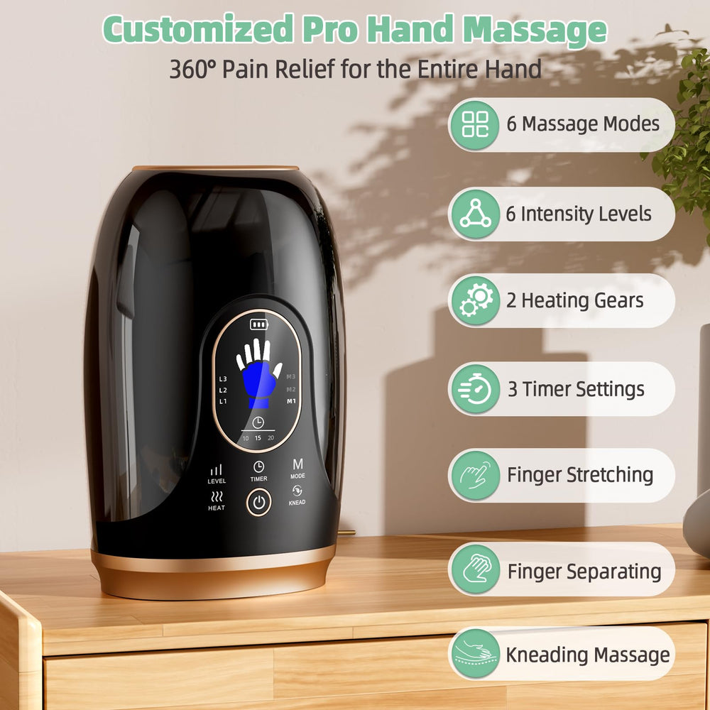 Ealken Hand Massager display shows six massage modes for customization