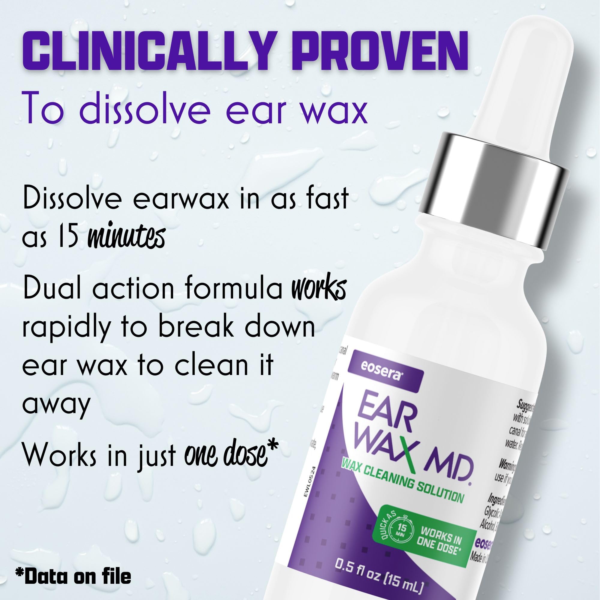 Ear Wax MD drops dissolving wax while user prepares to rinse.