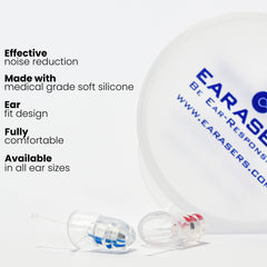 Earplugs packaging showing reusable design for musicians performing live.