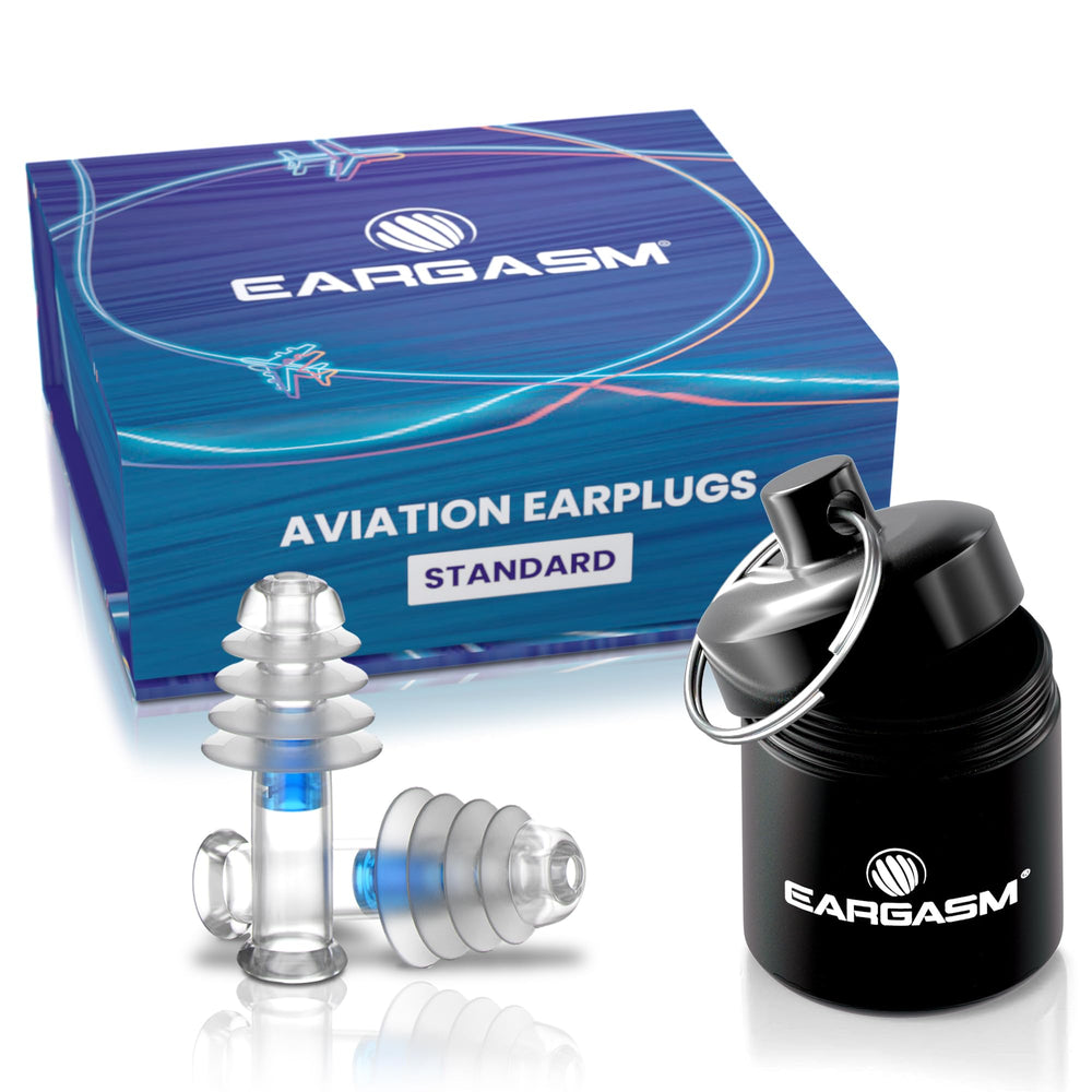 Eargasm Aviation earplugs packaging on the go for travel convenience.
