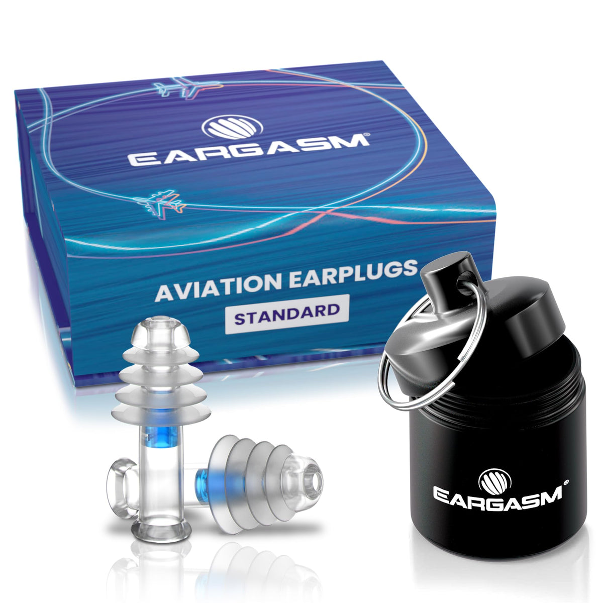 Eargasm Aviation earplugs packaging on the go for travel convenience.