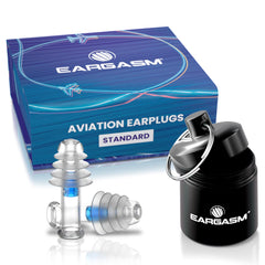 Eargasm Aviation earplugs packaging on the go for travel convenience.